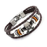 Vintage Punk Men's Leather Bracelet 925 Silver Skull Woven Bracelet