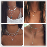 Vintage Punk Layer Necklace Stars Hearts Stripe Pearl Pendants Bohemian Gift