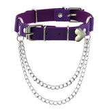 Vintage Punk Purple PU Leather Tassel Chain Necklace