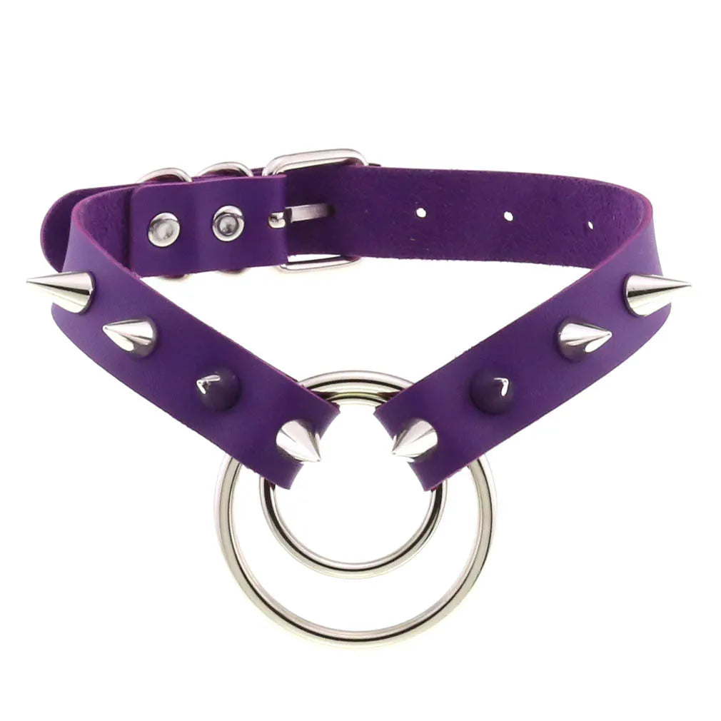 Vintage Punk Purple PU Leather Tassel Chain Necklace