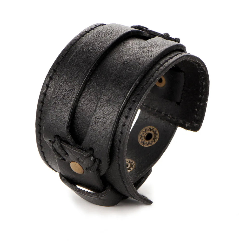 Punk Retro Europe Leather Bracelet Metal Wristband Braid Rope Jewelry