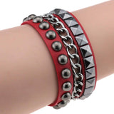 Vintage Punk Rock Leather Bracelets Wide Rivet Chains Gothic Cuff