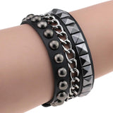 Vintage Punk Rock Leather Bracelets Wide Rivet Chains Gothic Cuff