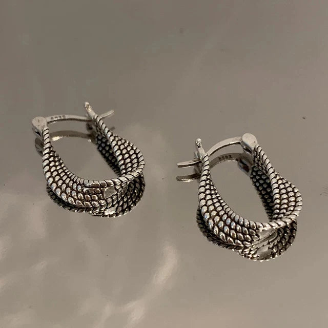 Vintage Punk Silver Earrings for Women Creative Twist Winding Geometric