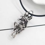 Vintage Punk Skull Hug Pendant Necklace Hip Hop Skeleton Leather Rope Chain Neck