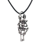 Vintage Punk Skull Hug Pendant Necklace Hip Hop Skeleton Leather Rope Chain Neck