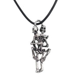 Vintage Punk Skull Hug Pendant Necklace Hip Hop Skeleton Leather Rope Chain Neck