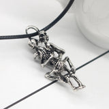 Vintage Punk Skull Hug Pendant Necklace Hip Hop Skeleton Leather Rope Chain Neck