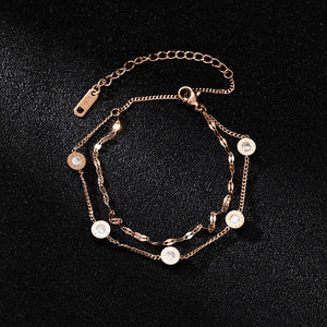 Vintage Punk Style Double Layer Roman Numerals Pendant Stainless Steel Bracelet