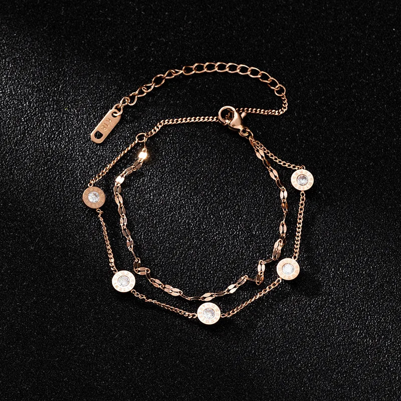Vintage Punk Style Double Layer Roman Numerals Pendant Stainless Steel Bracelet