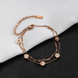 Vintage Punk Style Double Layer Roman Numerals Pendant Stainless Steel Bracelet