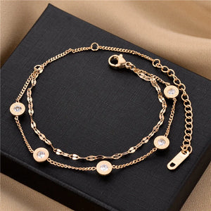 Vintage Punk Style Double Layer Roman Numerals Pendant Stainless Steel Bracelet