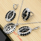 Vintage Punk Women 925 Silver Stone Earrings Necklace Sets