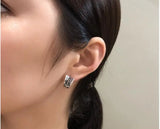 Vintage 925 Silver Geometric Pattern Stud Earrings Ethnic Jewelry