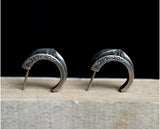Vintage 925 Silver Geometric Pattern Stud Earrings Ethnic Jewelry