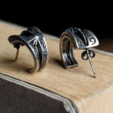Vintage 925 Silver Geometric Pattern Stud Earrings Ethnic Jewelry