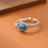 Vintage 925 Sterling Silver Turquoise Leaf Adjustable Ring for Women