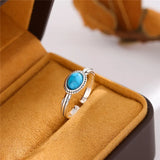 Vintage 925 Sterling Silver Turquoise Leaf Adjustable Ring for Women