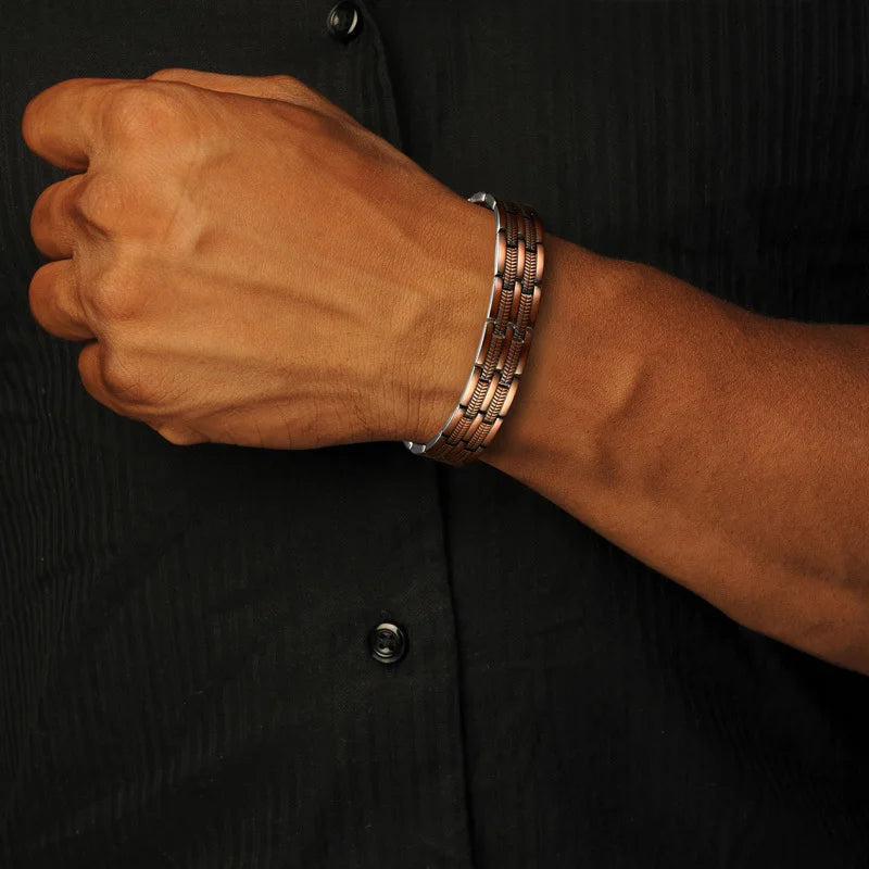 Men's Pure Copper Magnetic Pain Relief Bracelet Double Row Magnets