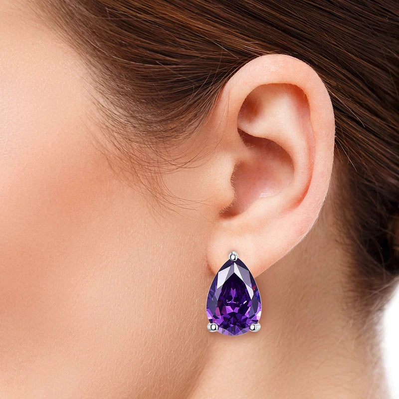 Vintage Amethyst Stone Pierced Earrings Sterling Silver
