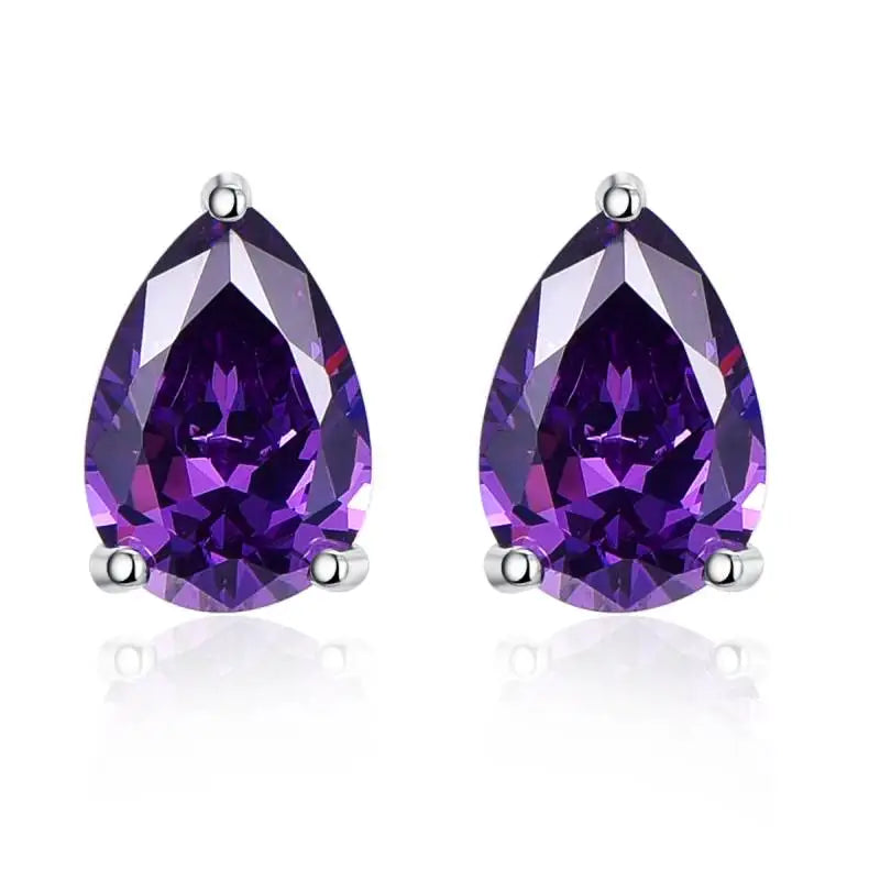 Vintage Amethyst Stone Pierced Earrings Sterling Silver