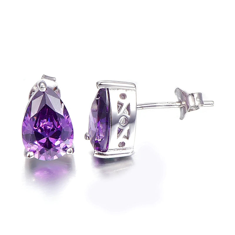 Vintage Amethyst Stone Pierced Earrings Sterling Silver