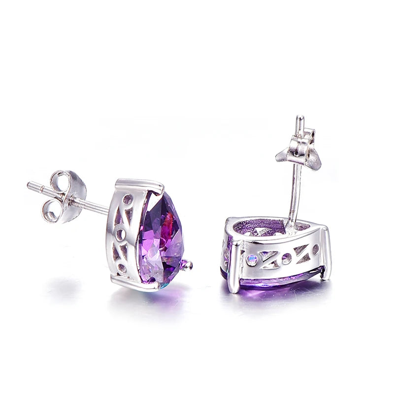 Vintage Amethyst Stone Pierced Earrings Sterling Silver