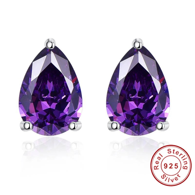 Vintage Amethyst Stone Pierced Earrings Sterling Silver