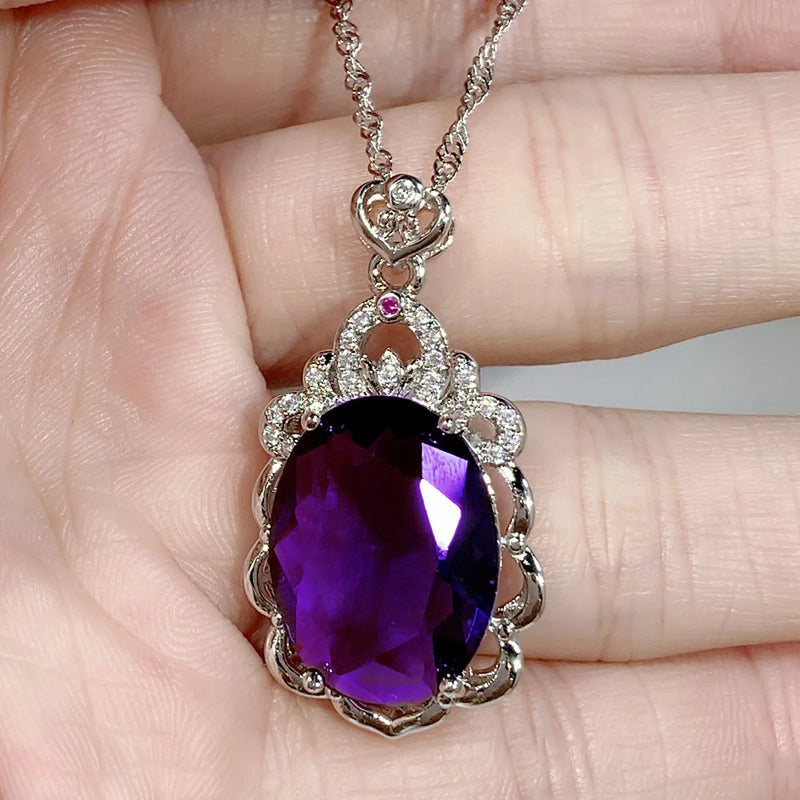 Vintage Amethyst Gemstone Pendant Necklace 925 Silver Jewelry