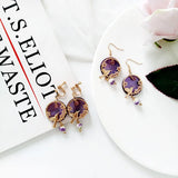Vintage Purple Shell Beads Earrings Round Circel Flower Birds Clip Earrings