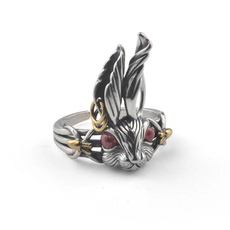 Vintage Rabbit Ring For Men Jewelry Set Crystal Eye Animal Pattern Male Ring