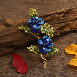 Vintage Rattan Rose Brooch Rhinestone Romantic Flower Jewelry