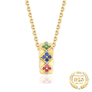 Vintage 925 Sterling Silver Zircon Rings Pendant Choker Necklace Women