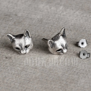 925 Silver Cat Stud Earrings Hip Hop Gothic Style