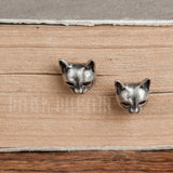 925 Silver Cat Stud Earrings Hip Hop Gothic Style