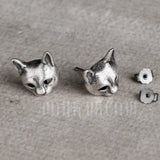 925 Silver Cat Stud Earrings Hip Hop Gothic Style