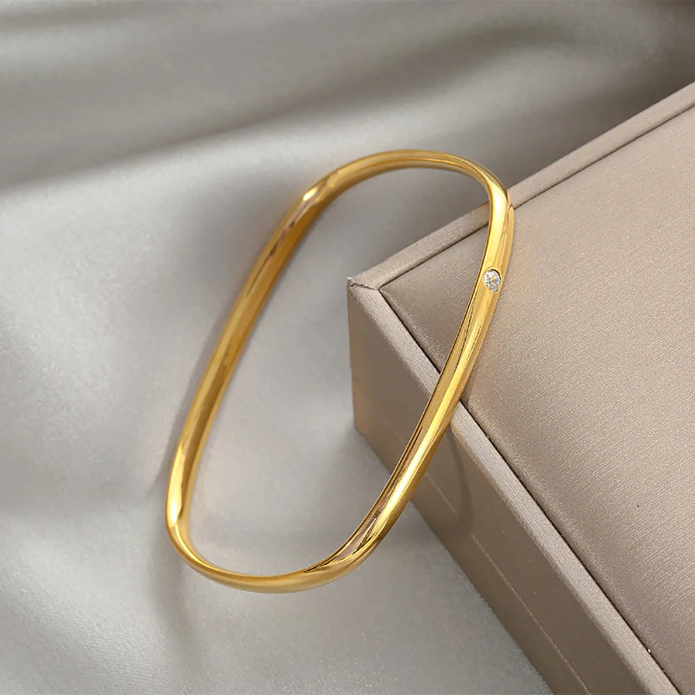 Vintage Titanium Steel Bracelet Crystal Bangle for Women