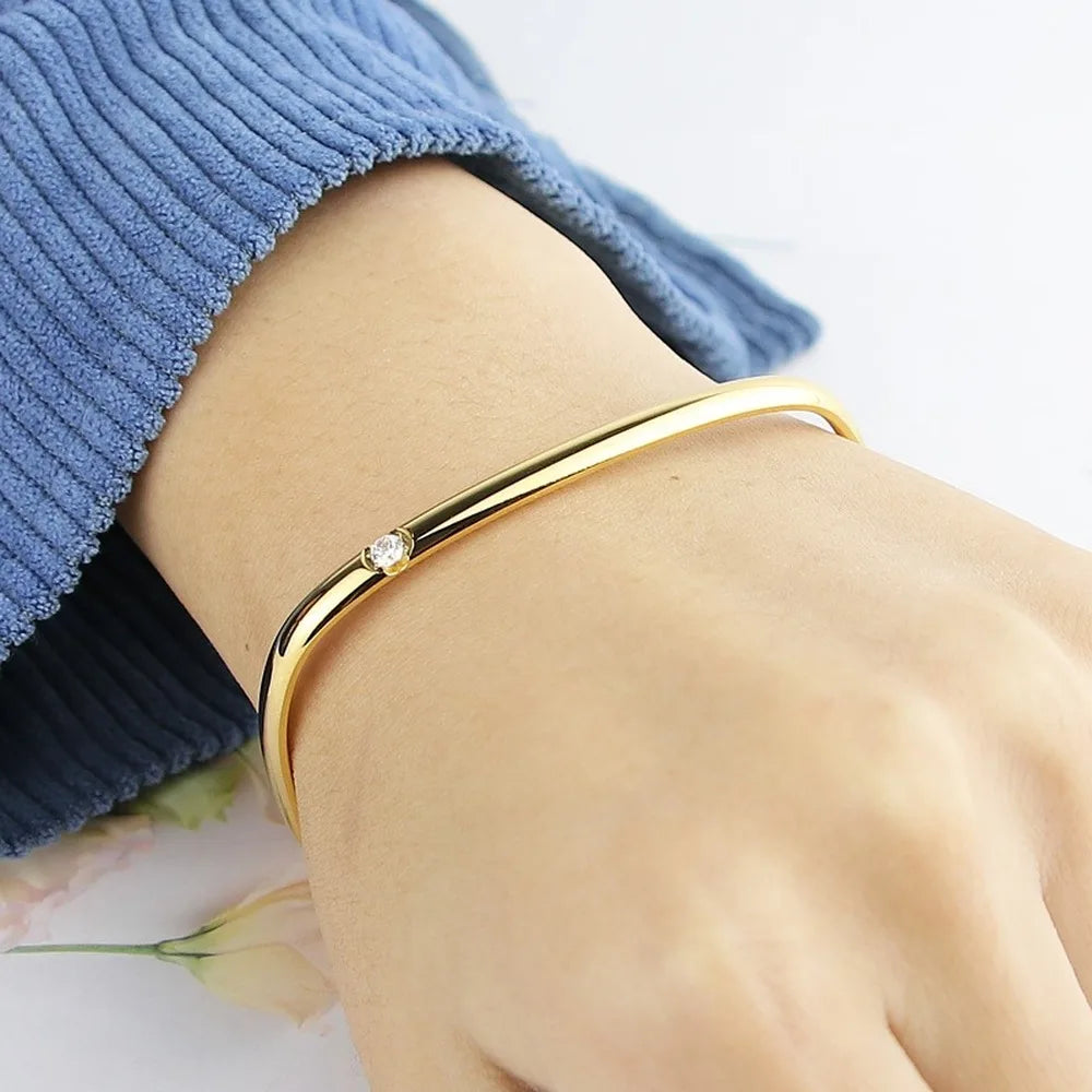 Vintage Titanium Steel Bracelet Crystal Bangle for Women