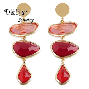Vintage Red Acrylic Drop Earrings Shell Resin Hanging Jewelry Women