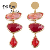 Vintage Red Acrylic Drop Earrings Shell Resin Hanging Jewelry Women