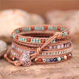 Vintage Red Gemstones Heart Charm Leather Bracelet