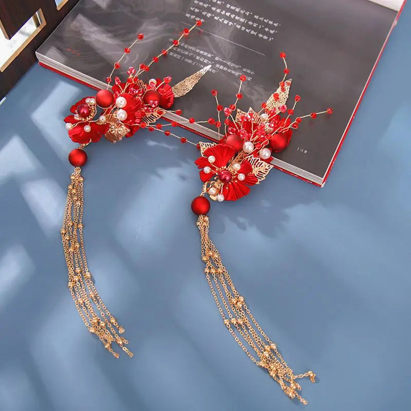 Vintage Red Hairpin Chinese Hanfu Hair Accessories Women Hair Clip