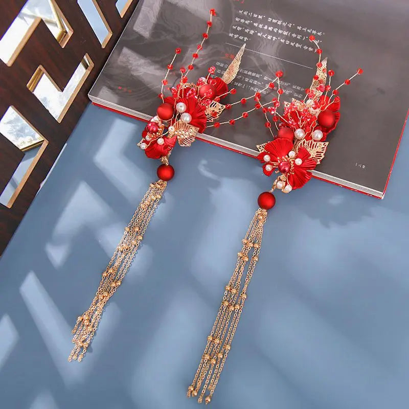 Vintage Red Hairpin Chinese Hanfu Hair Accessories Women Hair Clip