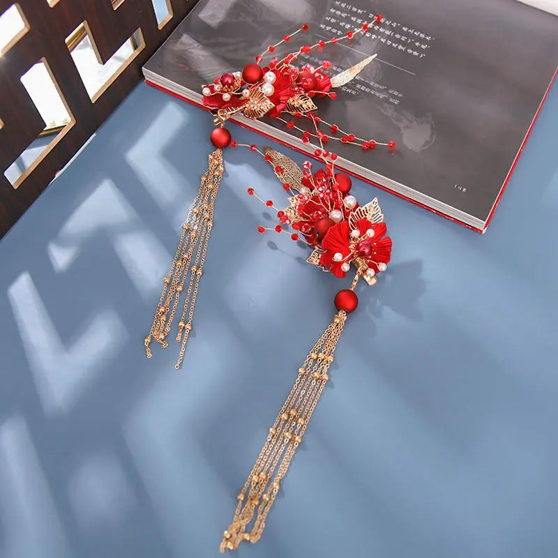 Vintage Red Hairpin Chinese Hanfu Hair Accessories Women Hair Clip