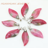 Vintage Red Long Leaves Shape Necklace Natural Stone Pendant