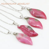Vintage Red Long Leaves Shape Necklace Natural Stone Pendant