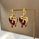 Vintage Red Heart Drop Earrings Dangle Statement Hoop Valentines Gift