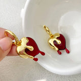 Vintage Red Heart Drop Earrings Dangle Statement Hoop Valentines Gift