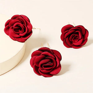 Vintage Red Rose Hair Pins 3pcs/set Bridal Flower Hair Accessories