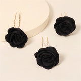 Vintage Red Rose Hair Pins 3pcs/set Bridal Flower Hair Accessories